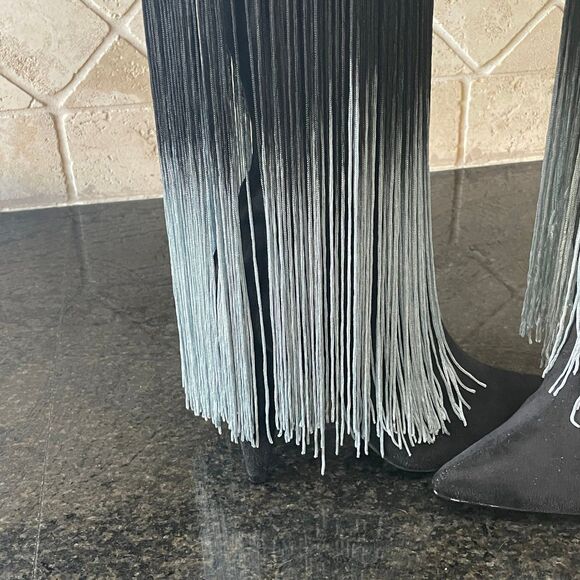 Size 7 Ombre String Pointy Toe Knee High Heeled Boots women’s - Picture 3 of 7